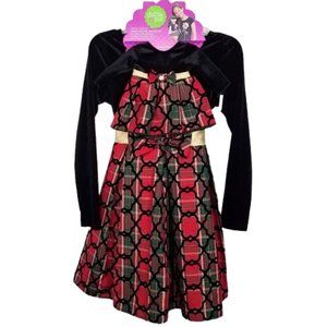DOLLIE & ME Black Red & Green Plaid Holiday Dress - NWT Girl's Size 8